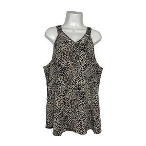 CURE Leopard Shell Top 1XL Lattice Neck Cheetah Sleeveless Blouse Party Plus Sz